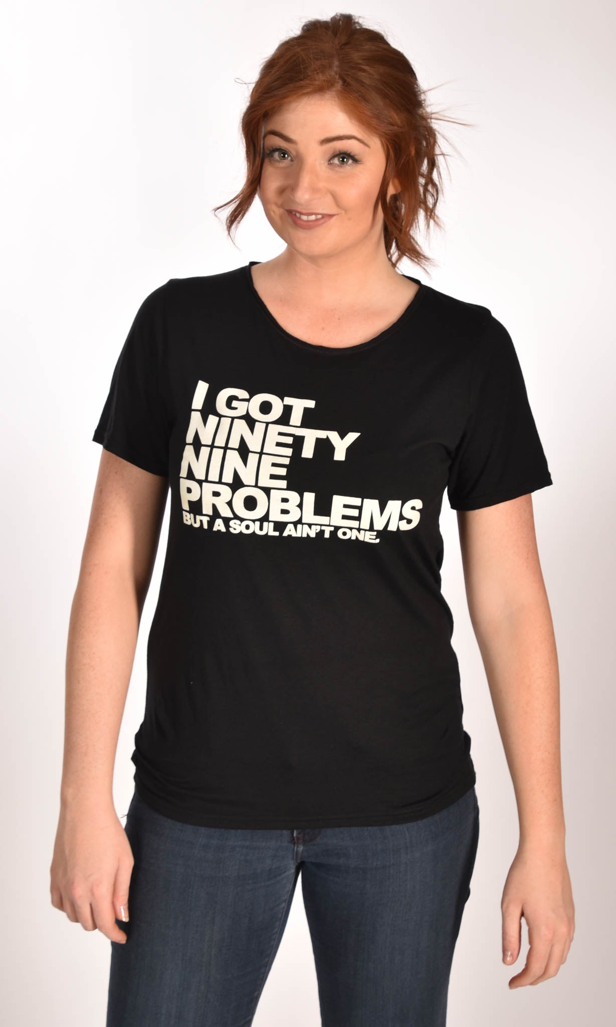 99 Problems Raw Neck Black Unisex Tee - Ginger Problems